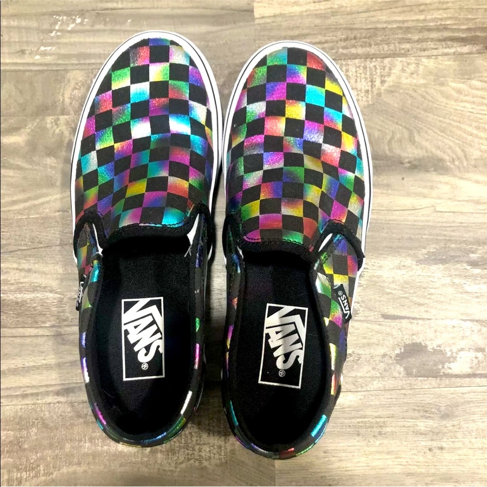 New No Box Vans Slip On Iridescent Checker Shoes - Women's Size 6.5